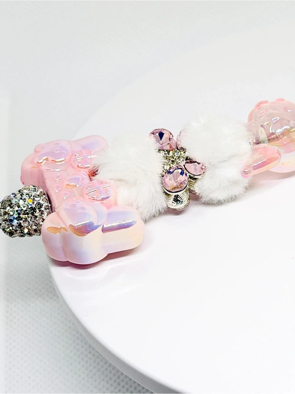 Sparkling Pink Crystal Ballpoint Pen with Faux Fur